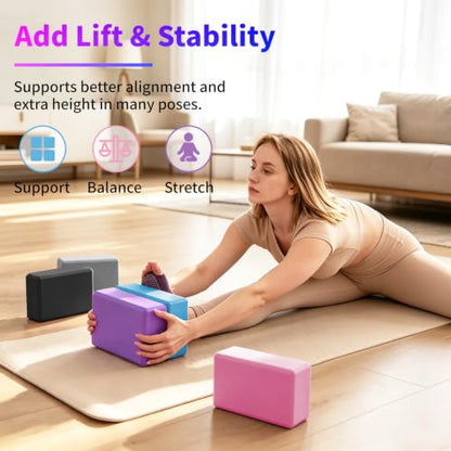 20 Pack Yoga Blocks and Pilates Ball Set, 10 Pack Non-Slip Foam Bricks (9x6x3) with 10 Pack 9 Inch Anti-Burst Mini Exercise Balls for Yoga, Stretching, Barre, Home Gym & Studio