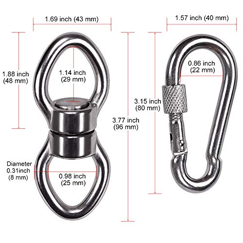 SELEWARE Silent Bearing Swing Swivel with 2 Carabiners, 360° Rotational Device Hanging Accessory for Tree Swing, Hammock Chair, Yoga,1200LB Capacity - color: Swivel (C) and 2 Carabiners