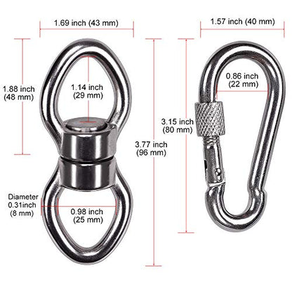 SELEWARE Silent Bearing Swing Swivel with 2 Carabiners, 360° Rotational Device Hanging Accessory for Tree Swing, Hammock Chair, Yoga,1200LB Capacity - color: Swivel (C) and 2 Carabiners