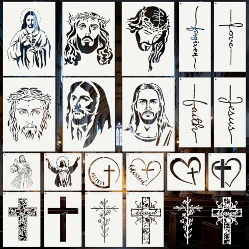 Christian Cross Stencils for Crafts Reusable 20Pcs Art Painting Stencil | DIY Stencil Furniture Decor Kit for Wood Embroidery Wall Silk Screen Journaling - color: Cross
