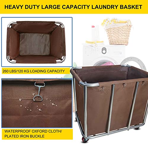 Laundry Cart with Wheels Commercial,400L Large Rolling Laundry Hamper - color: Brown - 11.35 Bushels - 8 Tubes
