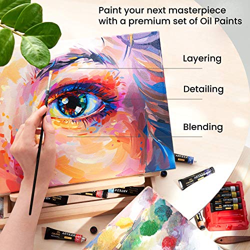 ARTEZA Oil Paint Set – 24 Multicolor Tubes (0.4 Fluid Ounces Each), Vibrant Oil-Based Paints for Canvas & Art Projects