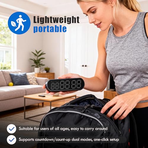 Gym Timer Clock for Home Gym - Portable Workout Timer with 7 Ready-to-Use Modes, 50-Hour Long Battery, Strong Magnetic Base & Clear Display - Ideal for HIIT, Boxing, Outdoor Training