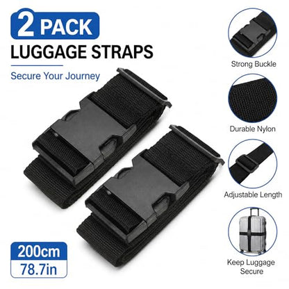 Black Luggage Strap to Fix Suitcase, Adjustable Lockable Strap for Travel - size: 80Inch