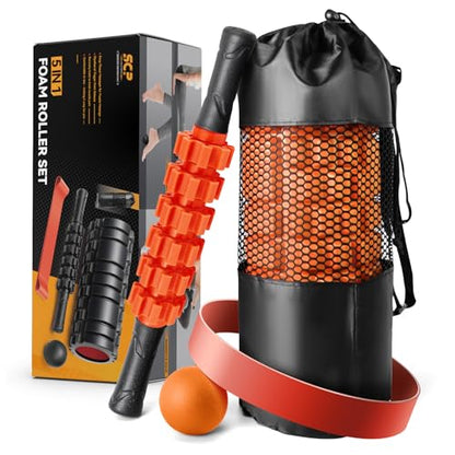 SUBCULTUREPICK 5-in-1 Foam Roller Set Trigger Point Exercise Foam Roller | High Density Deep Tissue Muscle Massage, Muscle Roller, Massage Ball, Stretching Strap, for Physical Therapy & Pain Relief - color: Orange-new