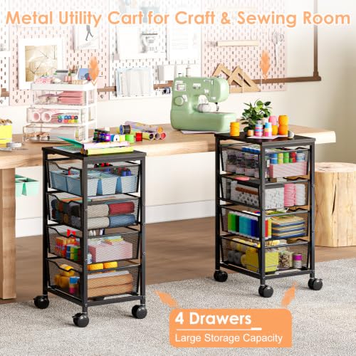 Hongtamoya Rolling Cart with Drawers, Storage Cart with Wheels, Black - color: Black, size: 4 Drawers