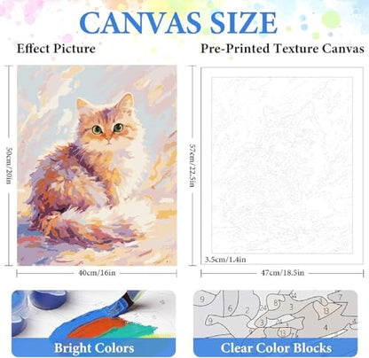 ZRIZQ Paint by Numbers Kit for Adults Beginner Animal,Cat,16x20 | Full set with wooden brushes,rolled canvas,rich paints.Calming activity.Beginner friendly.Just open and paint. - color: 16"X20"Rolled Canvas(Frameless)-Cute Cat