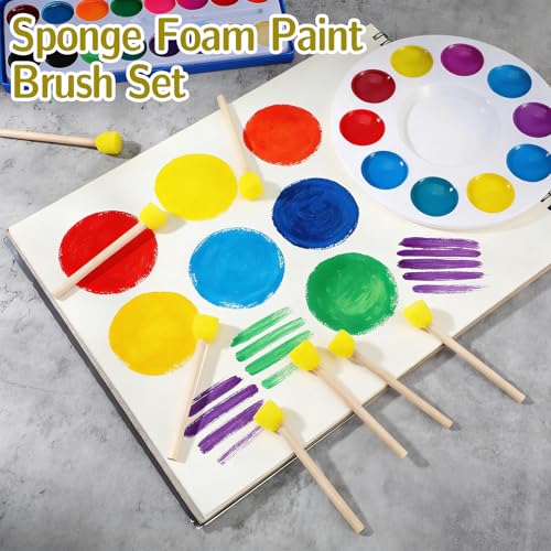 120 Pcs Round Sponge Foam Brush Set with Wooden Handle, 0.6 Inch Paint Sponge Brushes for Arts and Crafts DIY Painting Tools