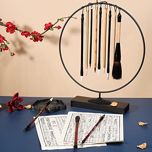 12 Pieces Chinese Calligraphy Brush Set with Sumi Watercolor | Roll-Up Bamboo Holder, Japanese Kanji Writing, Ink Painting, Goat Hair Tips, Beginner Artist Kit