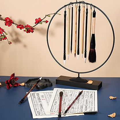 12 Pieces Chinese Calligraphy Brush Set with Sumi Watercolor | Roll-Up Bamboo Holder, Japanese Kanji Writing, Ink Painting, Goat Hair Tips, Beginner Artist Kit