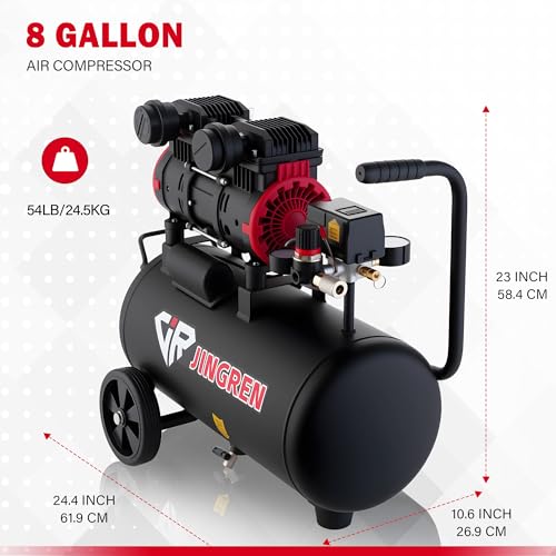 8 Gallon Quiet Oil Free Air Compressor With Air hose, Only 68dB, 2HP | Oilless Quiet Air Compressor, 4.2CFM, Max 120 PSI, 8 Gallon Air Tank for Car Repair, Spray Painting, Nailing With Air Hose