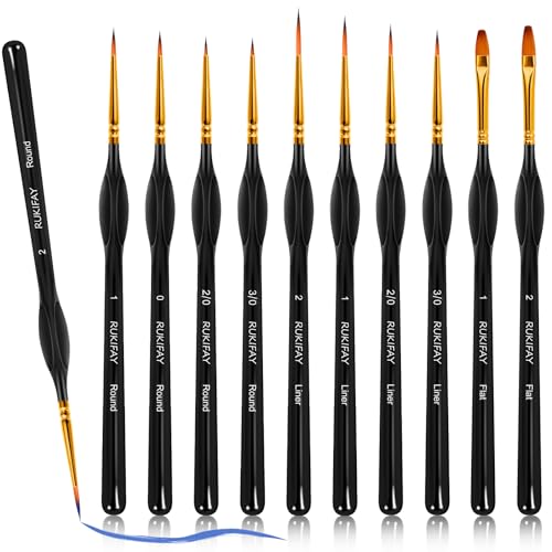 Miniature Paint Brushes 11PCS, RUKIFAY Paint Brushes Set Art Supplies | Acrylic Painting with Triangular Handles, Artist Brushes for Oil, Face Ceramics Model Detailing Watercolor Art Drawing Black