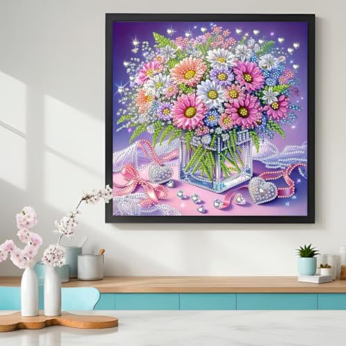 5D Partial Special Shaped Diamond Art Kit Daisy Flower Vase Shiny Bright Rhinestone Diamond Painting Craft for Beginners Perfect Handmade Gift 11.8×11.8 Inch (YH026) - color: YH026