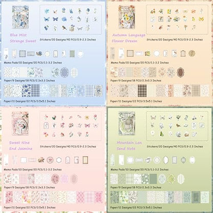 400Pcs Vintage Scrapbook Paper Floral Scrapbook Supplies Junk Journal Stickers Journaling Supplies for Bullet Journaling, Retro Crafts, Planner, Collage Card Album