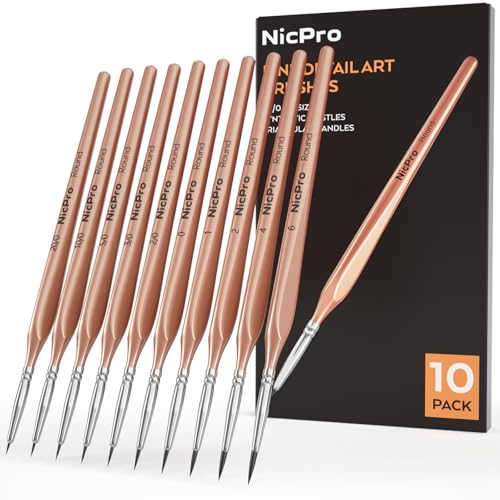 Nicpro Detail Paint Brushes, 10 PCS Fine Tip Miniature Paint Brush Set | 20/0-6 Round Micro Tiny Small Brushes for Acrylic Watercolor Oil Model Painting Rock Crafts Paint by Numbers Adult Art Kit - color: Rose Gold, size: 10 pieces - Fine Tip