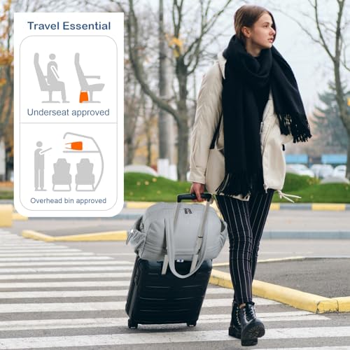 TOPDesign Travel Duffel Bag for Women, Puffer Gym Bag Sports Tote with Wet Pocket, Carry On Weekender with Luggage Sleeve (Light Grey) - color: Light Grey