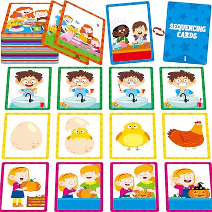 4-Scene Sequencing Cards, 72 Sequence Card Game for Preschool, Kids Learning Order and Logic, Speech Therapy Materials for Autism, Early Learning Activity-Storytelling, Social Skills,Sentence Building - style: 4-Scene