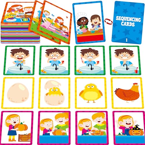 4-Scene Sequencing Cards, 72 Sequence Card Game for Preschool, Kids Learning Order and Logic, Speech Therapy Materials for Autism, Early Learning Activity-Storytelling, Social Skills,Sentence Building - style: 4-Scene
