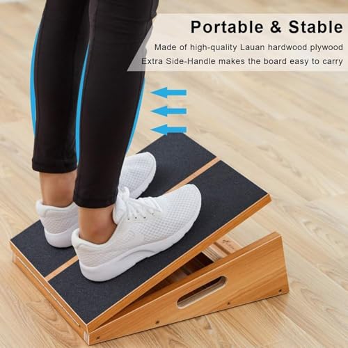 StrongTek Wooden Slant Board, Adjustable Incline, Side Handles, Non-Slip | Standard and XL Sizes, Full or Partial Non-Slip Surfaces, Side Carry Handle, Calf and Ankle Stretching, Squats and Rehab - style: full-coverage