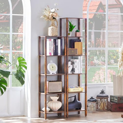 YUFAM 5 Tier Tall Narrow Bookshelf, Skinny Bookcase, Wooden Shelf, Brown - color: Brown, size: 5-Tier