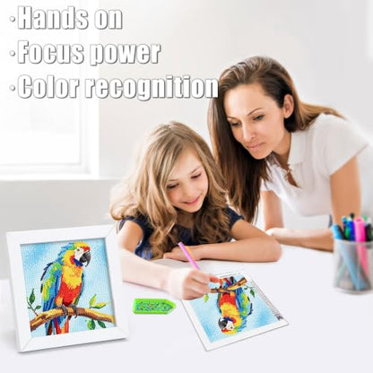 geesfayan Diamond Art Kits for Kids,6 Inch DIY Gem Art Painting with 7 Inch Frame, Complete Starter Kit for Beginners, Creative Arts & Crafts Gift for Girls & Boys (Parrot) - color: Parrot