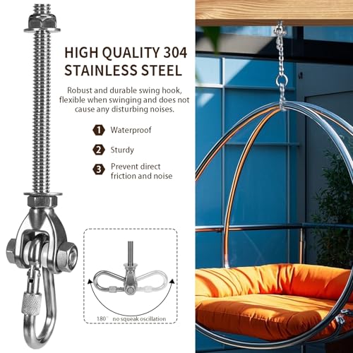 2 Heavy Duty Swing Hangers 180° Stainless Steel Swing Hooks 800LBS Capacity Playground Swing Seat Hardware Hammock Chair Porch Swing - size: 2 Pack 180°