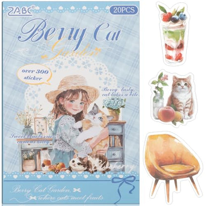 Cat Series Sticker Scrapbooking Supplies for Junk Journal, 20 Sheets PET Stickers - color: Cat Series