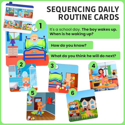 Sequencing Daily Routine Conversation Cards | Learning Material for Social Skills & Emotional Intelligence| Speech Therapy Resources | Articulation, ESL & Storytelling Cards | Sequencing Card Game
