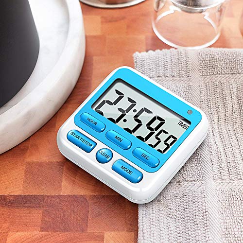 4-in-1 Digital Timer with Count Up/Down, Clock & Alarm, Ring & Silent Modes - color: Blue