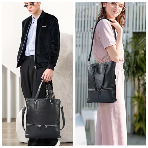 Lassviin Laptop Tote Bag, Leather Work Tote for Computer Bag Waterproof Lightweight Shoulder Bag Purse Handbag Crossbody Bag - color: Black - Large