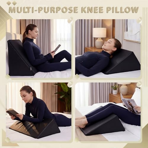 Extra Large Triangle Knee Wedge Pillow PU Leather Bolster Cushion for Under Legs, Hip, Back, and Ankle Pain Relief Massage Table Bolster Pillow(Black,20 x 12.5 x 12 Inch) - color: Black, size: 20 x 18.5 x 11.4 Inch