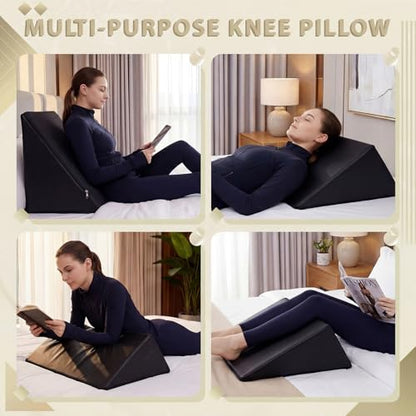Extra Large Triangle Knee Wedge Pillow PU Leather Bolster Cushion for Under Legs, Hip, Back, and Ankle Pain Relief Massage Table Bolster Pillow(Black,20 x 12.5 x 12 Inch) - color: Black, size: 20 x 18.5 x 11.4 Inch