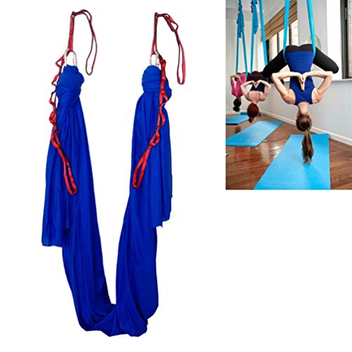 Aerial Yoga Hammock 5.5 Yards Yoga Swing Pilates Silk Home Gym Fitness Include hardware,Daisy Chain, Pose Guide - color: Deep Blue