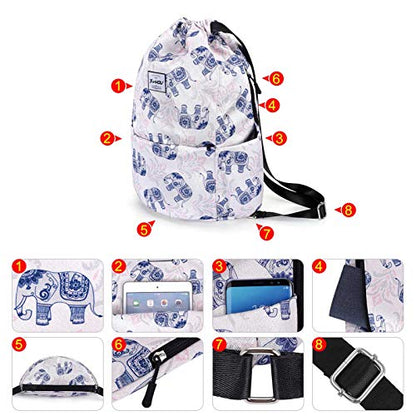 XEYOU Drawstring Backpack Bag Sport Gym Sackpack Beach Cinch Bag | Lightweight Swimming Bag, Water-Resistant Fabric, Travel Daypack for Women and Men - color: Little Blue Elephant