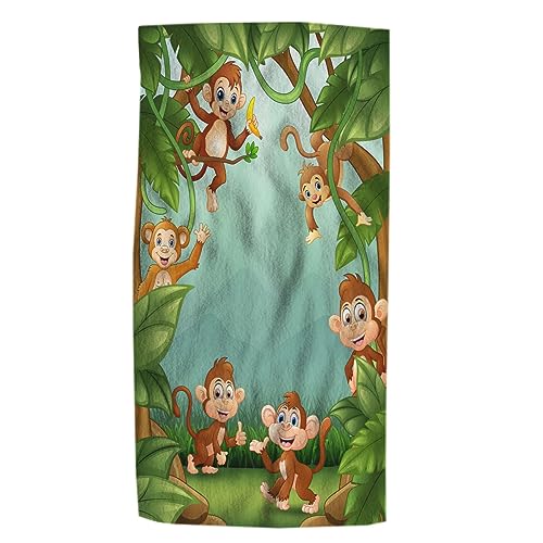 Pehede Monkeys Hand Towel for Bathroom Little Monkeys Happy in Jungle Decorative Bath Towels Soft Absorbent Kitchen Hand Towels for Home Kitchen Bathroom Decor 15x30 in - color: Monkeys