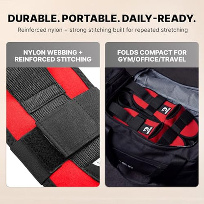 DMoose Fitness Foot & Calf Stretcher with Adjustable Padded Stretching Strap for Plantar Fasciitis, Hamstring, Heel Spurs and Achilles Tendonitis Relief - Yoga Leg Stretch Strap for Flexibility - color: Red