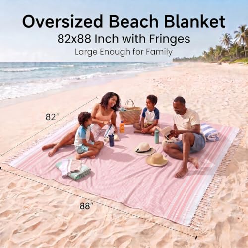 Yongoes Turkish Beach Towel Blanket Oversized 82x88 Pink Boho - color: Pink, size: Extra Large 82"x88"（208x224cm）