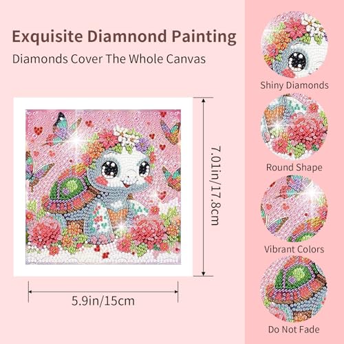 FlyingMage 5D Diamond Art Kits for Adults,Kawaii DIY Painting Art for Women, 4 Pack Cute Diamond Arts and Crafts Sets,Diamond Art Mosaic Kits,Big Gem Full Drill Diamond Dots, Turtle Koala Sloth Sheep - color: Pink Turtle+Koala+Sloth+Sheep