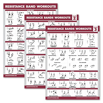 Palace Learning 4 Pack - Resistance Bands Workout Posters Volume 1, 2 & 3 + Warm Up Exercise Chart