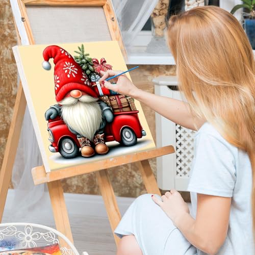 Bowetile 4 Pack Framed Paint by Numbers Christmas for Adults, Gnome Paint by Numbers for Kids Ages 8-12 on Canvas, Easy Acrylic Red Truck Number Painting Christmas Gifts for Home Wall Decor, 8x8in - color: Gnome, Red Truck
