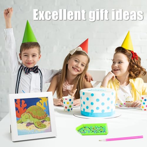 geesfayan Diamond Art Kits for Kids,6 Inch DIY Gem Art Painting with 7 Inch Frame, Complete Starter Kit for Beginners, Creative Arts & Crafts Gift for Girls & Boys (Sea Turtle) - color: Sea Turtle