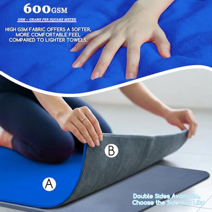Yoga Mat Towel, Extra Thick (600GSM) Soft Hot Yoga Towel, Non-Slip and Sweat Absorbent for Hot Yoga, Bikram, Pilates, and Fitness, 72" x 27.5", Dual-Color, Grey/Blue - color: Dark Blue