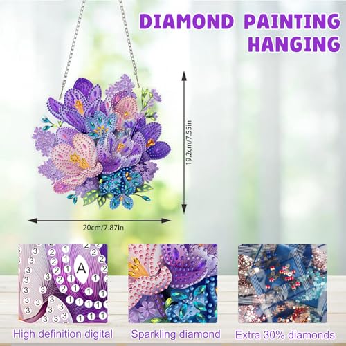 MAXBYE Diamond Art Kits Hanging Purple Flowers Pendant, DIY 5D Special Shaped Diamond Painting Craft Gem Art Rhinestone for Adults and Home Window Door Decor 8×8 Inch - color: Purple Flowers