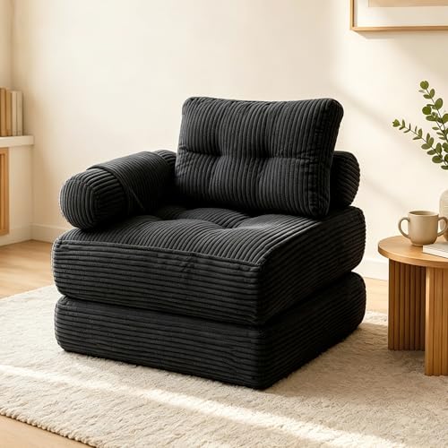 Folding Sofa Bed Convertible Sleeper Chair with Pillow Boneless Futon Chair | Boneless Foldable Couch with Armrest, Comfy Fold Out Floor Couch for Living Room, Dark Grey - color: Dark Grey, size: 1-Seater-Arm