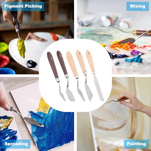 PATIKIL Art Spatula, 2 Pcs 17.5mm Stainless Steel Flexible Palette Knife Painting Knife Painting Spatula Oil Painting Mixing Scraper with Wood Handle for Canvas Acrylic Painting, Red