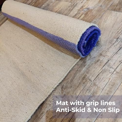 Indian Handmade100 % Organic Anti Skid Multi Colour Cotton Yoga Mat - Eco-Friendly Hand-Woven Rug - Non-Slip & Thick (24”x72”x5mm) for Hot yoga & Everyday Fitness at Home - Comfortable & Foldable Extra-Long Mat - color: Multi 17