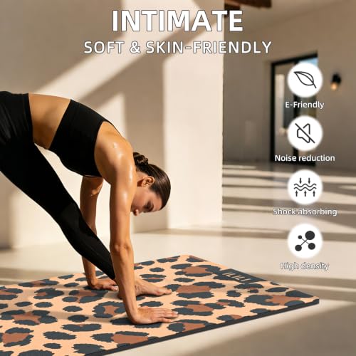 ILILI Yoga Mat Leopard Print Yoga Mat 8mm, Suede & TPE Thick Exercise Mat - color: Yellow