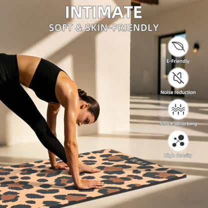 ILILI Yoga Mat Leopard Print Yoga Mat 8mm, Suede & TPE Thick Exercise Mat - color: Yellow