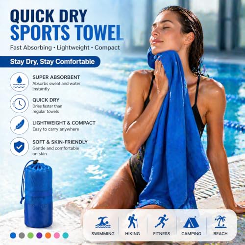 Beda Home Microfiber Travel Towel - Ultra Soft Fast Drying Gym Towel, Super Absorbent & Compact Sports Towel for Camping, Hiking, Swimming, Yoga - Includes Breathable Mesh Carrying Bag (Set of 1,Lime) - color: Lime