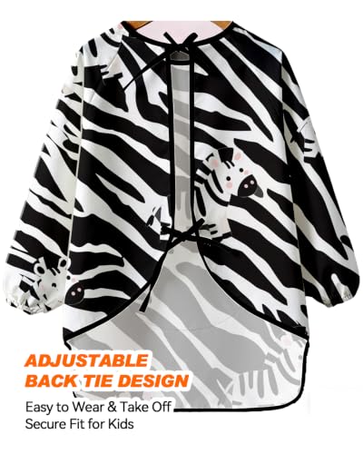 MINIQ Kids Art Smock,Waterproof Painting Apron Artist Smocks with Pocket Long Sleeves - color: Zebra Phantom, size: XXL for Age 5-8